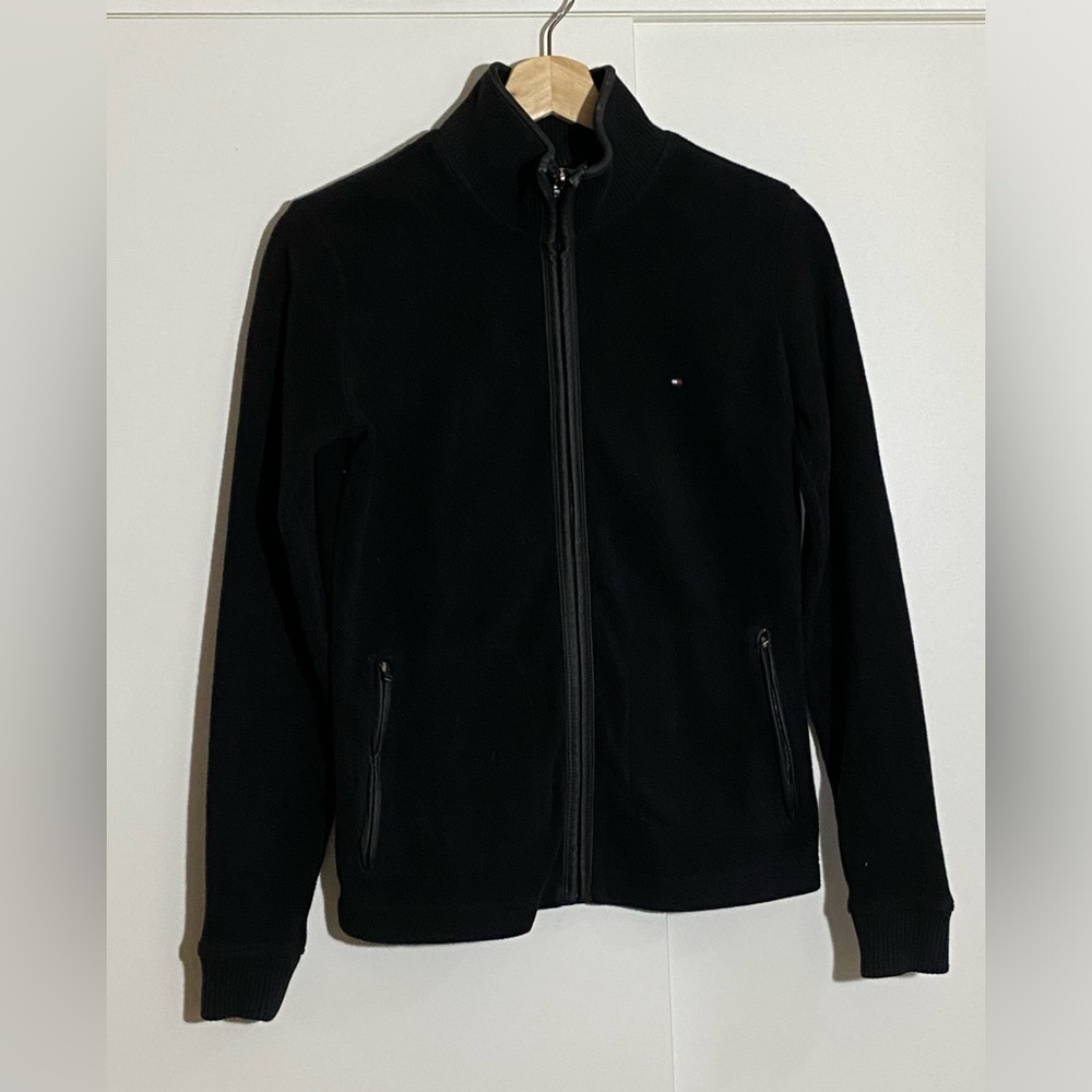 Tommy Hilfiger women navy fleece zip up soft outdoor sweater cottagecore size XS